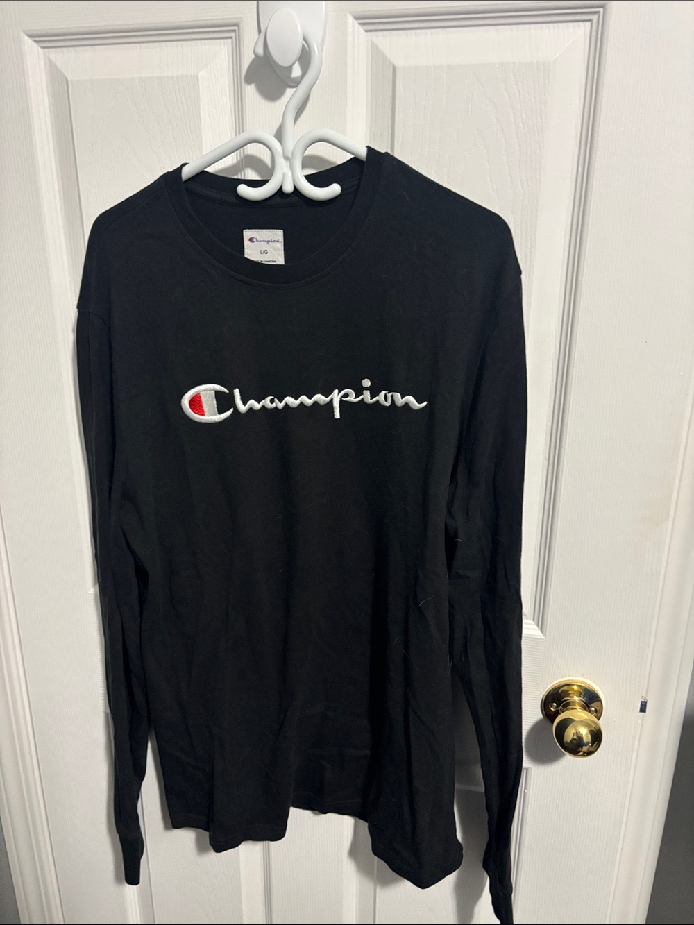 Champion Black Long Sleeve Script Logo Shirt
